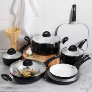 Oster Herstal 11-Piece Aluminum Ceramic Nonstick Cookware Set in Black