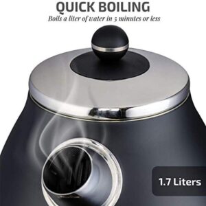 Ovente 7.2-Cup Black Stainless Steel Electric Kettle with Removable Filter, Boil Dry Protection and Auto Shut Off Features