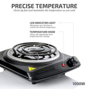 Ovente 1000-Walt (120-Volt) Single Burner 6 in. Hot Plate Black Adjustable Temperature Control
