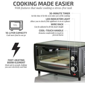 Ovente 800-Watts Electric Black Toaster Oven 3 Cooking Modes 30 Min Timer Crumb Tray, Tempered Glass Door