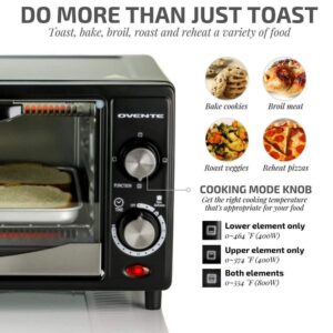 Ovente 800-Watts Electric Black Toaster Oven 3 Cooking Modes 30 Min Timer Crumb Tray, Tempered Glass Door