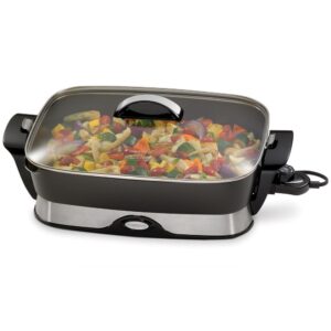 Presto 16 in. x 12 in. (118 sq. in.) Black Cast Aluminum Foldaway Electric Skillet with Glass Lid