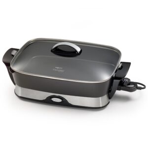 Presto 16 in. x 12 in. (118 sq. in.) Black Cast Aluminum Foldaway Electric Skillet with Glass Lid​