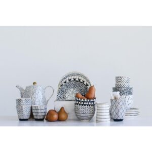 3R Studios Black and White Stoneware Plate (Set of 4 Designs)