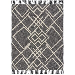 LR Home Contemporary Black / White Cotton Over Tufted Geometric Throw Blanket
