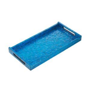 Abigails 18.25 in. L x 9.25 in. W x 2 in. H Blue Wooden Lacquered Basket Weave Rectangle Tray