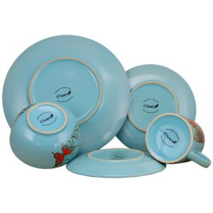 Elama Butterfly Garden 16-Piece Contemporary Blue Stone Dinnerware Set (Service for 4)