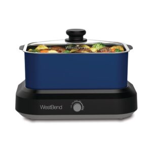 West Bend 5 qt. Blue Non-Stick Versatility Slow Cooker with 5-Temperature Settings Includes Travel Lid and Thermal Tote