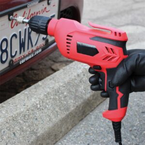 Boyel Living 5 Amp Corded 3/8 in. Red Power Drill Driver Reversible with Lock-on Button