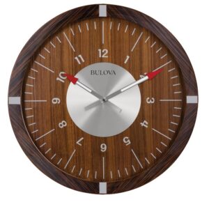 Bulova 30 in. H x 30 in. W Zebrawood Veneer Outer Case Round Wall Clock