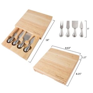 Classic Cuisine 5-Piece Wooden Cheese Board with Stainless Steel Tools