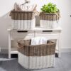 Glitzhome Natural/White Square Wicker Baskets (Set of 3)