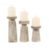 LITTON LANE Brown Iron and Wood Candle Holders with White Accents (Set of 3)