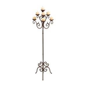 LITTON LANE 61 in. Brown Iron Scroll Design 7-Light Candelabra