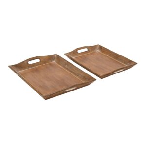 LITTON LANE Distressed Brown Decorative Wooden Trays (Set of 2)