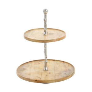 LITTON LANE 2-Tiered Traditional Round Brown Wooden Tray