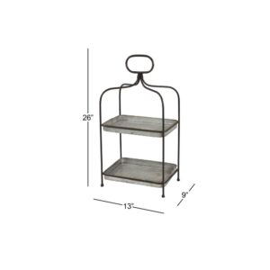 LITTON LANE Large Black and Silver 2-Tier Rectangular Metal 2-Tiered Tray with Handle