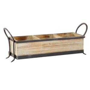 LITTON LANE Rustic 3-Compartment Brown Decorative Tray