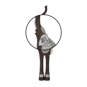 LITTON LANE 38 in. Elephant Decorative Sculpture with Raised Trunk in Brown and Silver