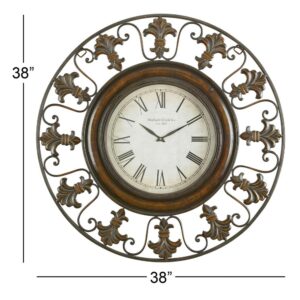 LITTON LANE 38 in. Traditional Fleur-De-Lis Iron Wall Clock