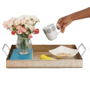 Mind Reader Cooper Plated Galvanized Serving Tray with Handles Rectangular Tray, Brown