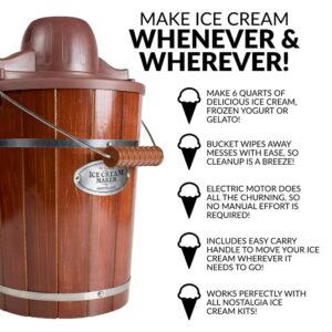 Nostalgia Vintage 6 Qt. Dark Wood Bucket Electric Ice Cream Maker