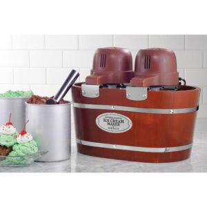 Nostalgia 4 Qt. in Brown Electric Double Flavor Ice Cream Maker