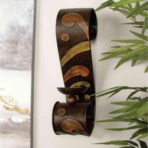 LITTON LANE 19 in. x 5 in. Scrolled Iron Candle Sconces with Metallic Brown Finish (Pair)