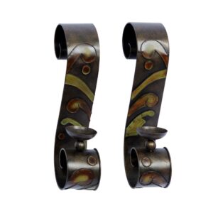 LITTON LANE 19 in. x 5 in. Scrolled Iron Candle Sconces with Metallic Brown Finish (Pair)