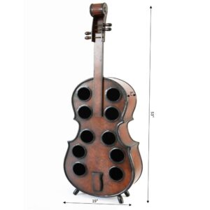 Vintiquewise 10-Bottle Cherry Brown Wooden Violin Shaped Wine Rack with Decorative Wine Holder