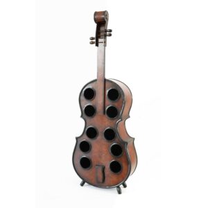 Vintiquewise 10-Bottle Cherry Brown Wooden Violin Shaped Wine Rack with Decorative Wine Holder