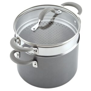 Circulon Elementum 5 Qt. Oyster Gray Hard-Anodized Nonstick Covered Multipot with Steamer Insert