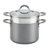 Circulon Elementum 5 Qt. Oyster Gray Hard-Anodized Nonstick Covered Multipot with Steamer Insert