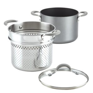Circulon Elementum 5 Qt. Oyster Gray Hard-Anodized Nonstick Covered Multipot with Steamer Insert