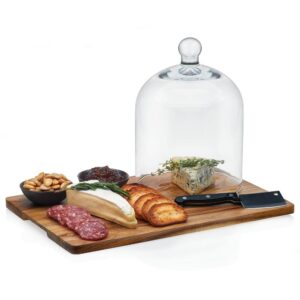Libbey Acaciawood 4-Piece Cheese Board Serving Set with Glass Dome