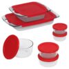 Pyrex Bake N Store 14-Piece Glass Bakeware and Storage Set with Red Lids