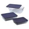 Pyrex Simply Store 6-Piece Rectangle Glass Storage Set with Blue Lids