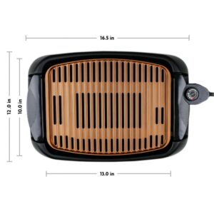 Ovente 1000-Watt Portable Electric Indoor Smokeless Grill with Non-Stick Aluminum Grilling Plate and Oil Drip Pan, Copper