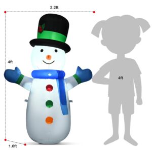 Costway 4 ft. Pre-lit LED Lights Christmas Snowman Christmas Inflatable with Strong Weather Resistance