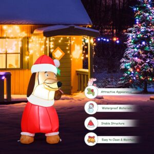 Costway 5 ft. Pre-Lit LED Lights Christmas Dog Christmas Inflatable with Waterproof Fan
