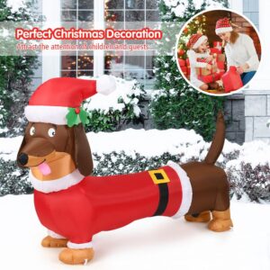 Costway 5 ft. Pre-Lit LED Lights Christmas Dog Christmas Inflatable with Waterproof Fan