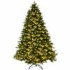 Costway 8 ft. Pre-Lit LED Artificial Christmas Tree Hinged with 600 LED Lights and Pine Cones
