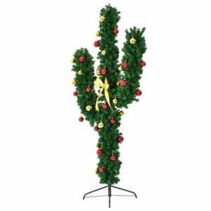Costway 7 ft. Pre-Lit Cactus Artificial Christmas Tree with LED Lights and Ball Ornaments