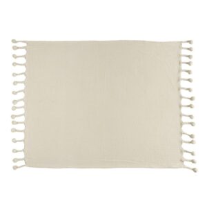 LR Home Embroidery Braided Cream Chevron Herringbone Cotton Throw Blanket