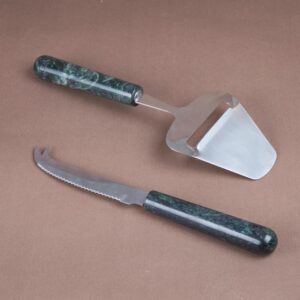 Creative Home Stainless Steel Cheese Cutter Slicer and Cheese Knife with Natural Green Marble Handle (Set of 2)