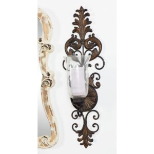 LITTON LANE Antique Gold Flourished Iron Candle Sconce