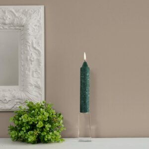 ROOT CANDLES 7 in. Timberline Collenette Dark Green Dinner Candle (Box of 4)