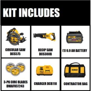 DEWALT FLEXVOLT 60-Volt MAX Cordless Brushless 7-1/4 in. Circular Saw, (1) FLEXVOLT 6.0Ah Battery, Recip Saw & Circ Blade Set
