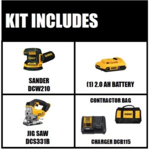 DEWALT 20-Volt MAX XR Cordless Brushless 5 in. Random Orbital Sander with (1) 20-Volt Battery 2.0Ah & Jigsaw