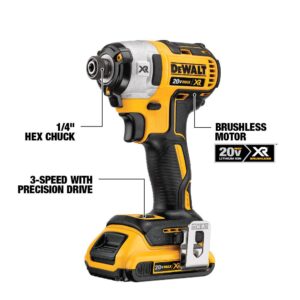 DEWALT 20-Volt MAX XR Cordless Brushless 3-Speed 1/4 in. Impact Driver, (2) 20-Volt 4.0Ah Batteries & (1) 20-Volt 5.0Ah Battery